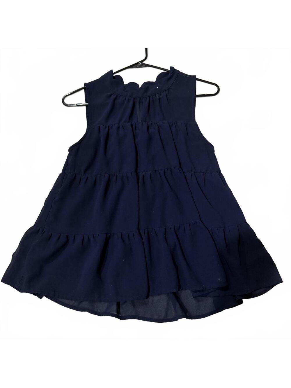 Monteau Navy Blue Tiered Scalloped Sleeveless Blouse Size M